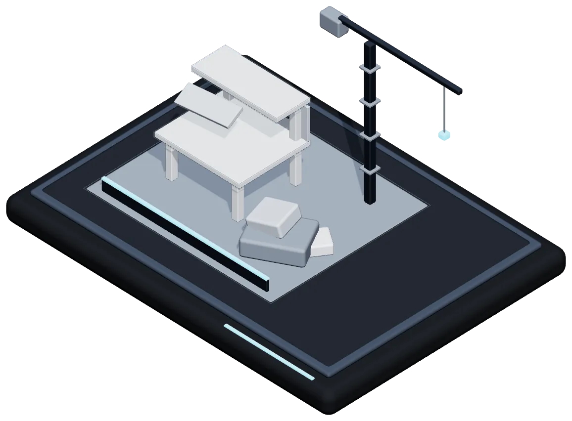 Isometric model of a demolition site, the construction and demolition waste portal