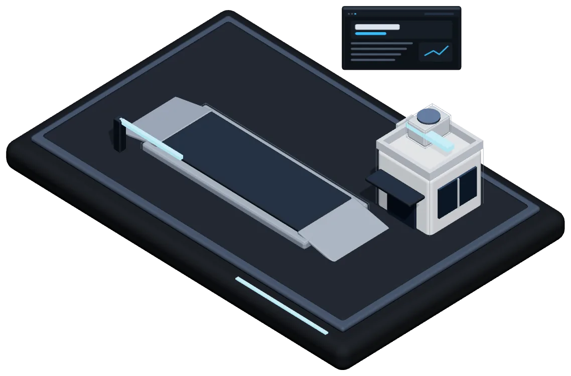 Isometric model of a weighbridge and its cabin with a weighing ticket panel